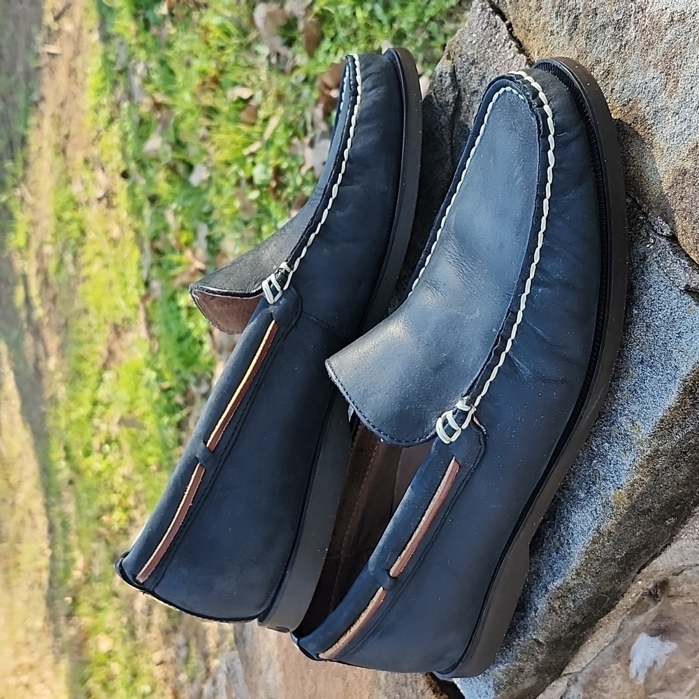 EUC POLO RALPH LAUREN MEN'S BLACKLY NAVY LEATHER LOAFERS - Picture 9 of 9